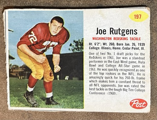 Joe Rutgens #197 1962 Post Cereal card