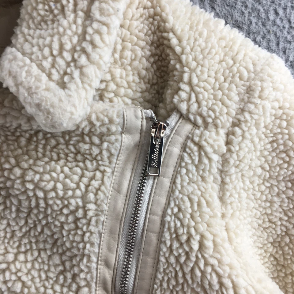 Chaqueta Hollister Mujer Pequeña Crema Sherpa Imitación Piel Moto Cremallera Manga Larga Foto 4 de 4