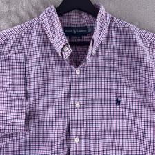 Ralph Lauren Gingham Button Down Shirt Mens Size Large White Pink Classic Fit