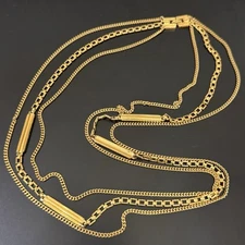 Vintage MONET Gold-tone Multistrand Triple Chain Graduated Necklace 66g.