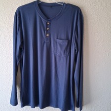 Men's Navy Blue Cotton/Poly Henley Long Sleeve Pocket Size M