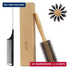 Vista Round Brush Bamboo with Pin Tail Comb Natural Boar Bristle Hair Brush Roun