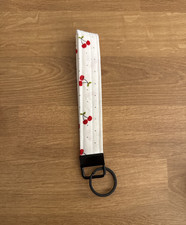 Cherry Print White Black Key Fob Key Chain Wristlet Handmade 6 Accessory