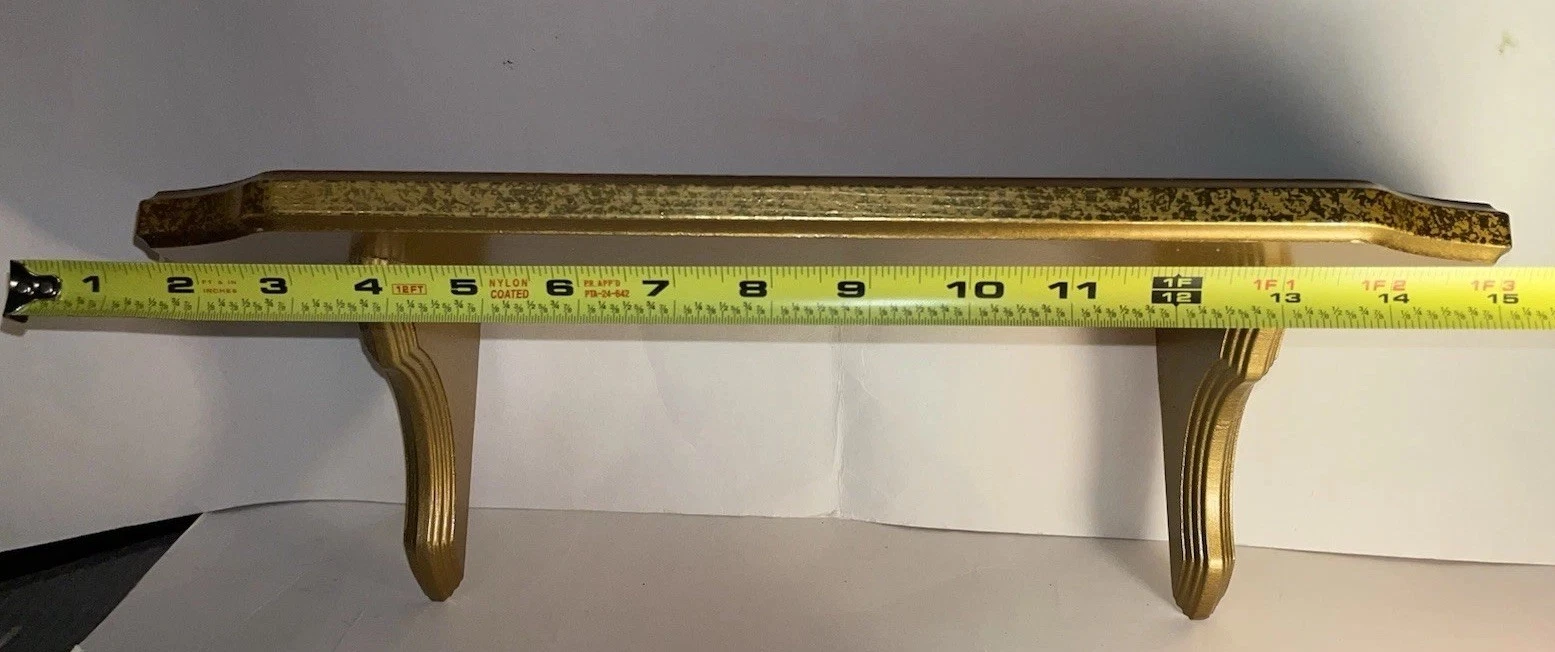 SHELF Gold Florentine Vintage Wood Wall Shelf w/Plate holder Groove Farmhouse