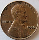 1956-P WHEAT CENT, PEELING LAMINATION ERROR, BROWN XF/AU, CIRCULATED