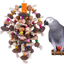 Large Parrot Bird Chewing Toys-Natural Nuts Corn Parrot Tearing Toy-Wooden Bi...