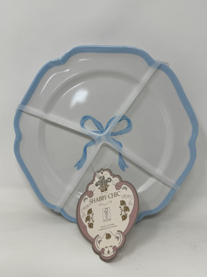 Shabby Chic blue BOW Melamine Salad Dessert Plate Set Of 4 Coquette baby shower