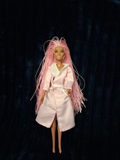 Barbie Doll With Long Pink Hair Jointed Limbs  And Dressing Gown 2015