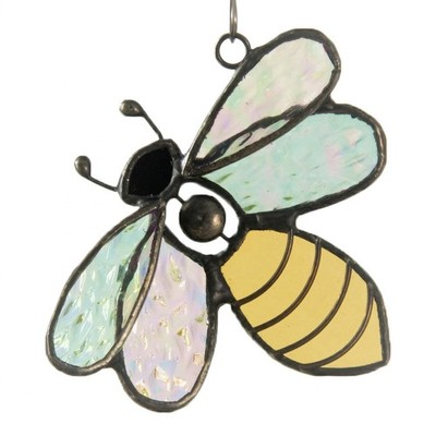 J Devlin Stained Glass Bee Ornament, Iridescent Bee Suncatcher Window Hanging...