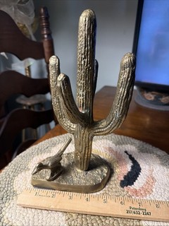 Southwest Brass 10" Saguaro Cactus with Roadrunner Figure
