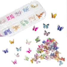 48 Pcs Butterfly Acrylic Nails 3D Butterfly Nail Charms Glitter Clear 
