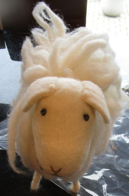 Pottery Barn large furry sheep w bell 10.5 t X 11w Christmas Object New wo tag