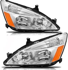 Headlights Assembly For 2003 2004 2005- 2007 Honda Accord Headlamp Amber Chrome