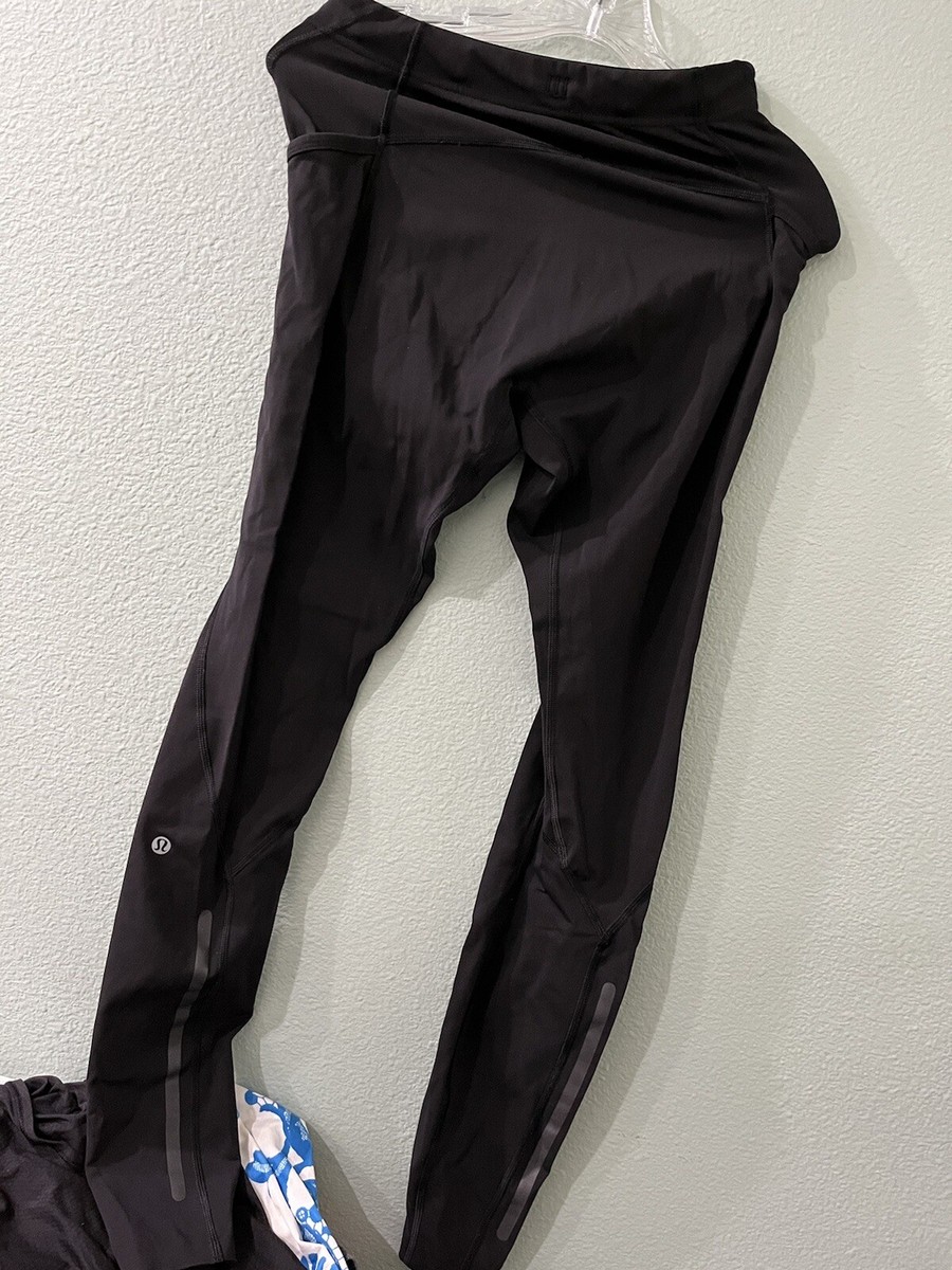 LULULEMON LUON LOGO DRAW STRING WAIST REFLECTIVE LEG POCKET YOGA LEGGING  PANTS S