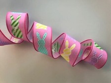Easter Ribbon, Multicolor Easter Bunnies, 1 1/2" Wide, Wired Edge, 5 YARDS