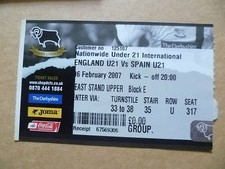 Ticket U-21 International Match- ENGLAND v SPAIN, 06 February 2007
