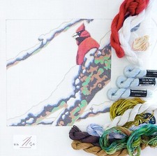 Hand painted Needlepoint KIT canvas Winter Cardinal snowy branch Kate Molineux