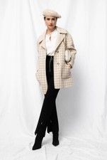 Petite Studio Nyc edie Reversible Wool Coat - Plaid & Ivory Brand New Rrp $268