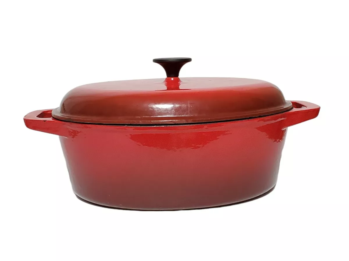 CAST IRON World Market Red Enamel Dutch Oven Large 12” x 7” Oval Pot & Lid
