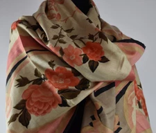Agnona Cashmere & Silk Floral Oversized Scarf Shawl Wrap Italy Beige Peach Pink