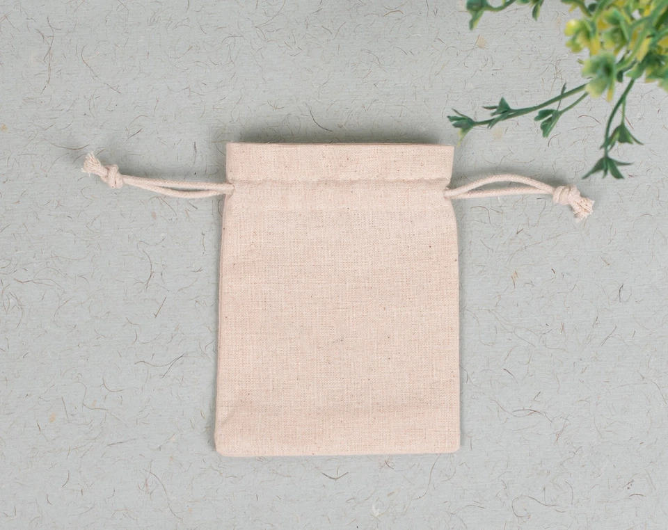 100 Pcs Promotional Drawstring Natural Color Cotton Jewelry Organizer4x5 Inch - Image 2 of 4