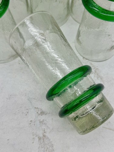 VTG Blenko Blown Glass Double Ring HighBall Crackle Glasses Set Of 6 MCM RARE - Picture 7 of 18