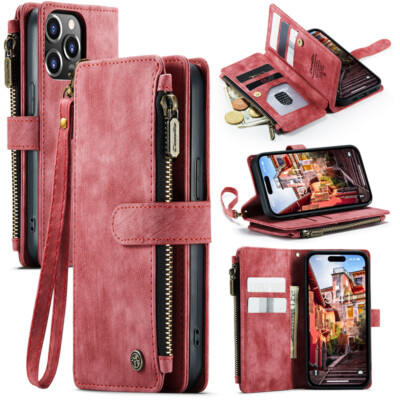For iPhone 14 13 12 11 Pro Max 8 Retro Leather Wallet multi-card slot Flip Cover