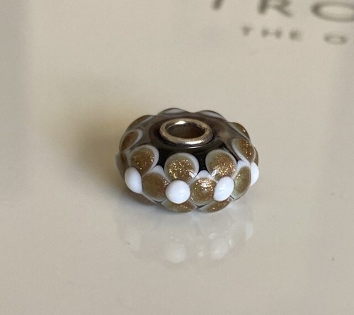 Trollbeads Rare Dark Purple Glass Bead White/Gold Flowers - Picture 3 of 4