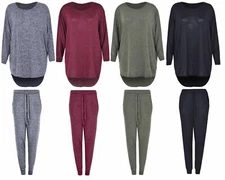 Womens Ladies Baggy Two Piece Casual Loungewear Sweatshirt Joggers Tracksuit Set