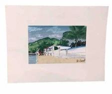 VTG Signed Bouvet Architectural Island Beach Watercolor 8”x10.25” UnFramed