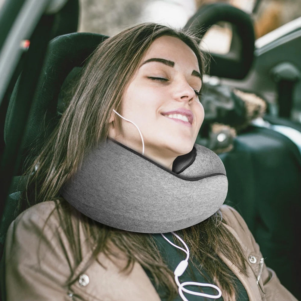 Memory Foam Travel Neck Pillow with 360° Support for Airplane Comfort