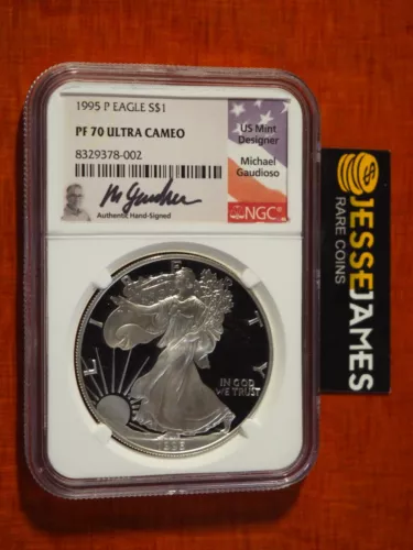 1995 P PROOF SILVER EAGLE NGC PF70 ULTRA CAMEO MICHAEL GAUDIOSO SIGNED POP 5!