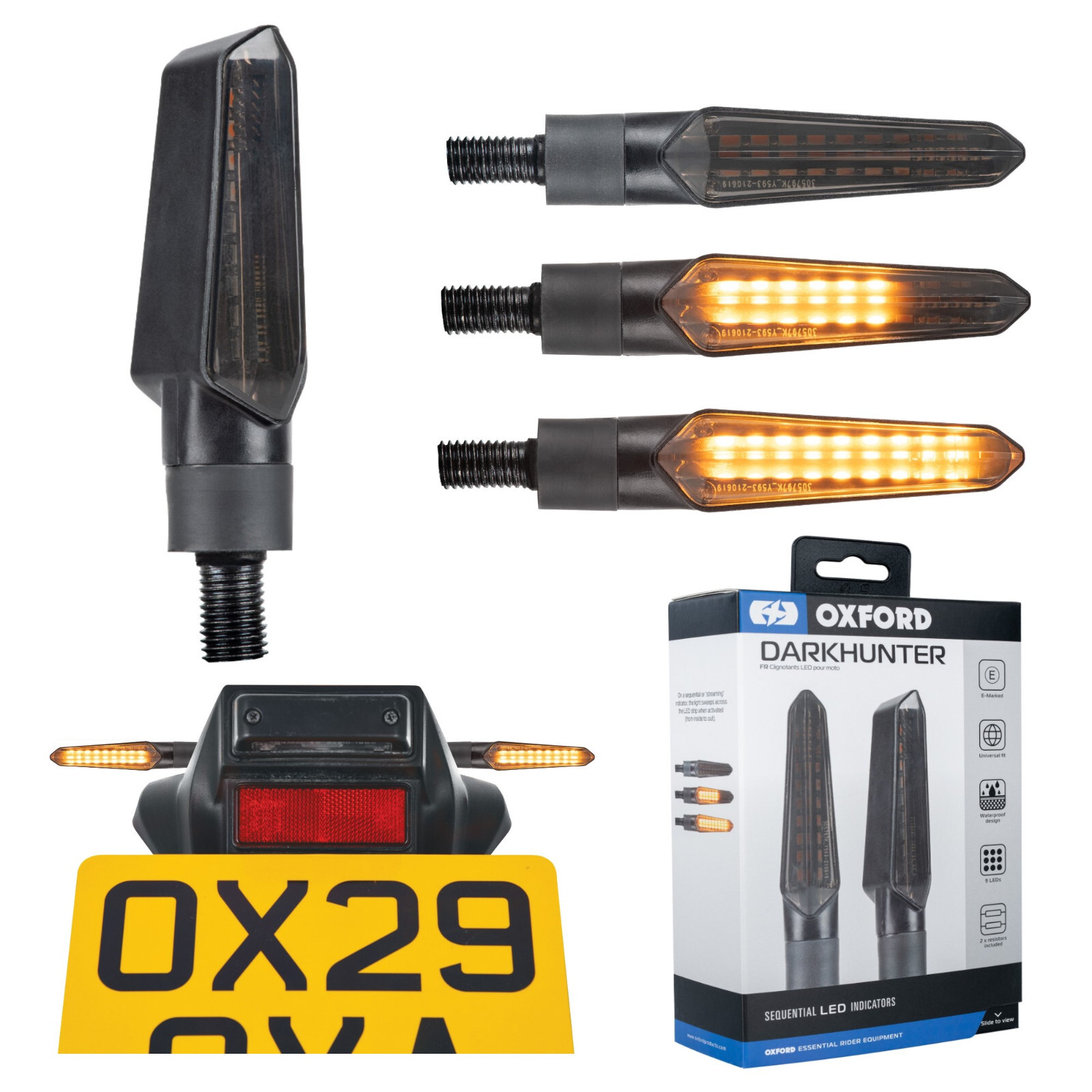 Oxford DarkHunter Sequential LED Motorbike Indicators Motorcycle Universal