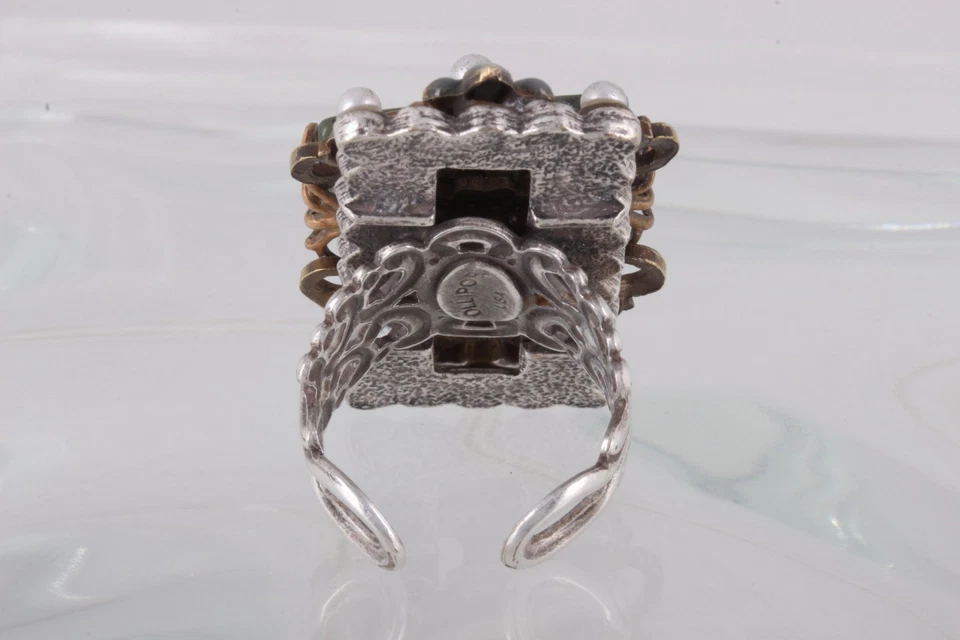 OLLIPOP 美国服装珍珠和绿色宝石戒指 8 码时尚 2942B — 第 3/4 张图片