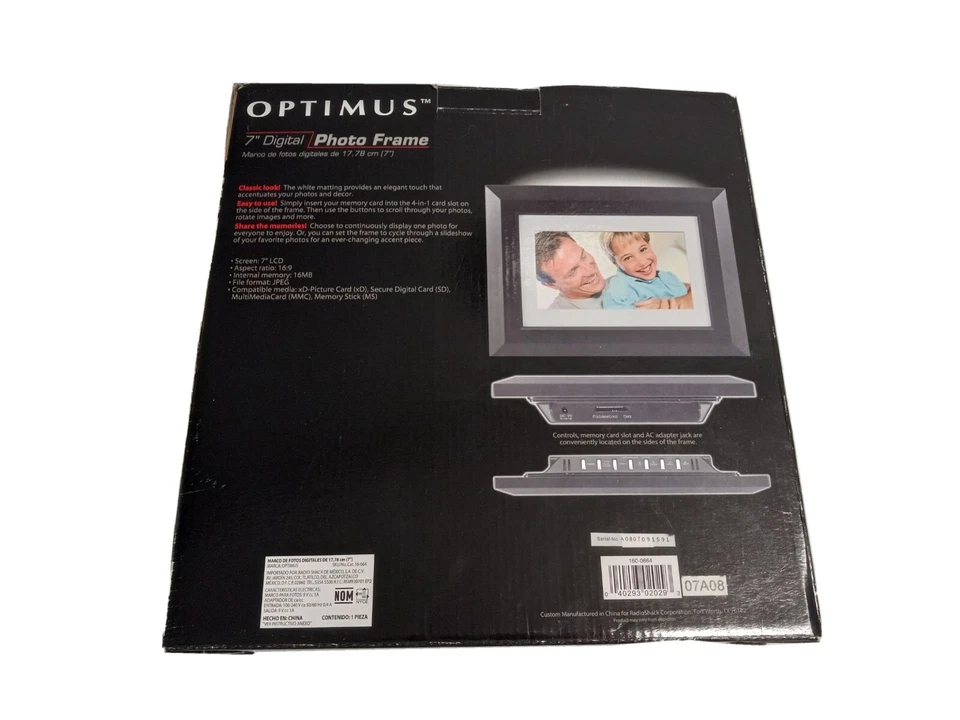 Optimus 7” Inch LCD Digital Photo Frame 16MB JPEG 16-664 New (Open Box) - Image 2 of 4