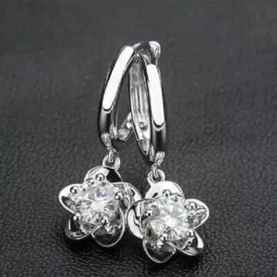 2Ct Lab Created VVS1/D Diamond Flower Drop & Dangle Earrings 14K White Gold Over