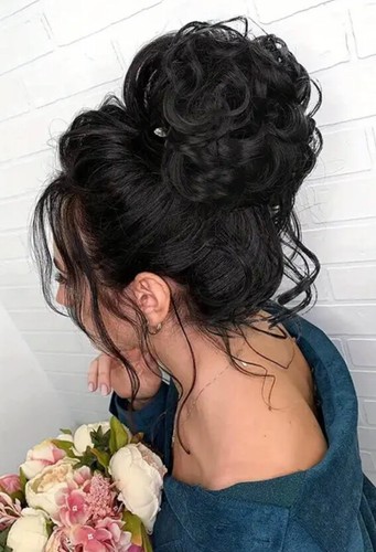 Curly Messy Bun Hair Piece Updo Scrunchie Fake Natural Hair Extensions- 2 shades - Picture 7 of 11