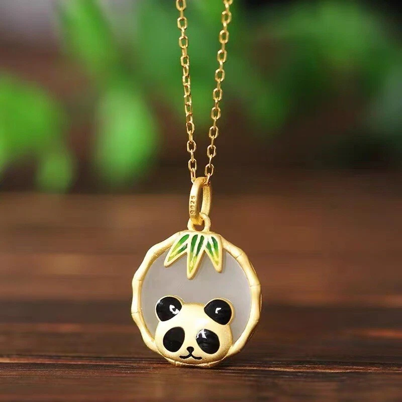 Carat in Karats 14K Yellow Gold Enamel Panda Bear And Bamboo Pendant Charm  (27.6mm x 13.7mm) With 10K Yellow Gold Lightweight Rope Chain Necklace 20''  - Walmart.com