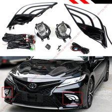 FOR 18-20 TOYOTA CAMRY SE XSE FOG LAMP LIGHT + WHITE & AMBER LED DRL BEZEL COVER