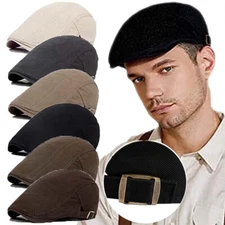 Men Ivy Flat Hat Solid Cotton Newsboy Gatsby Cap Golf Driving Irish Ascot Cabbie