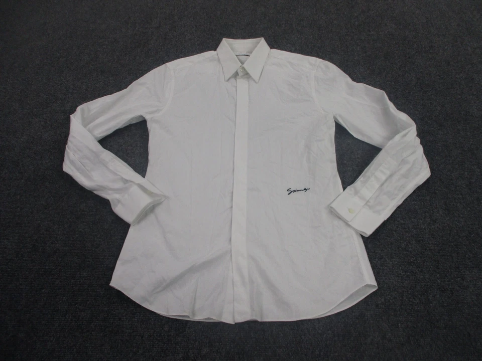 Givenchy Shirt Adult 40 White Business Slim Fit Logo Paris Lightweight Mens - Image 2 of 4