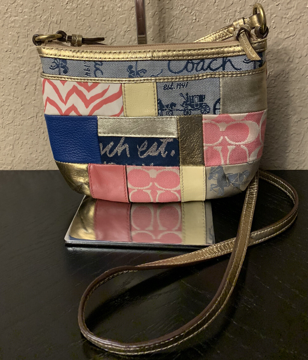 COACH Patchwork Gold Multi Color Small Canvas/Lea… - image 3