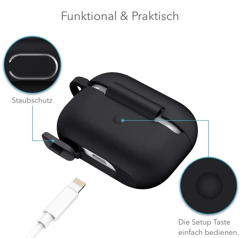 Avana Apple Airpods 3ème Génération Housse En Silicone Étui Sac Noir - Photo 4/4