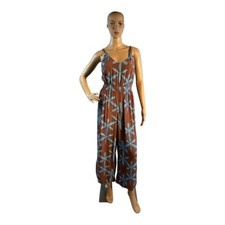LOFT Women?s Size Medium Star Tie Dye Wrap Cami  FloralJumpsuit Blue & Brown Bow