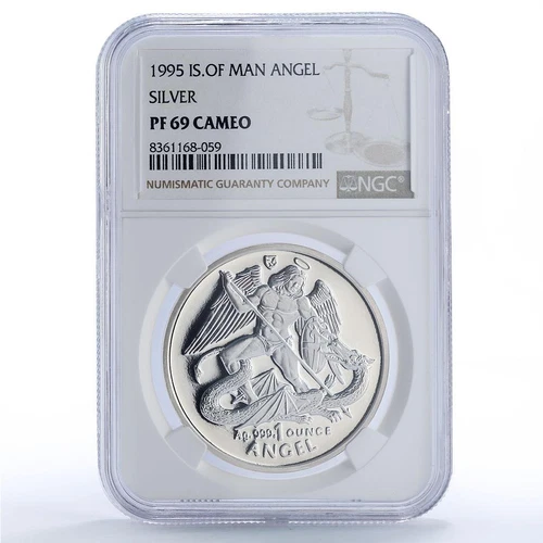 Isle of Man 1 oz Angel Archangel Michael Dragon PF69 NGC silver coin 1995