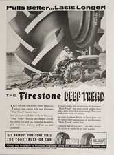 1955 Print Ad Firestone Deep Tread Tractor Tires Allis-Chalmers Plowing Field