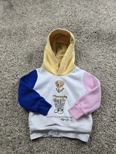Polo Ralph Lauren Hoodie Toddler 3T White Multi Colorblock Polo Bear Graphic