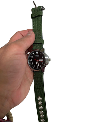 #ad Citizen Men#x27;s Eco Drive Black Dial Green Strap Field Watch fresh $85.00