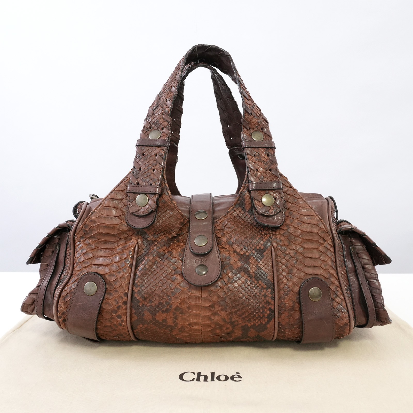 CHLOE Silverado Python Embossed Leather Hand Bag Brow… - Gem