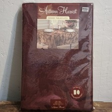 Autumn Harvest Damask Tablecloth 60x 120" Oblong Burgundy Wine Thanksgiving New